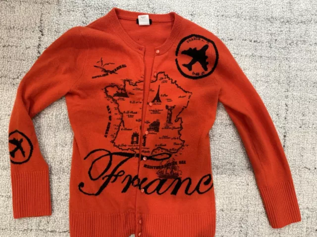 Vintage J. Crew France Cropped Cardigan Sweater Wool/Cashmere Red Orange Sz XS