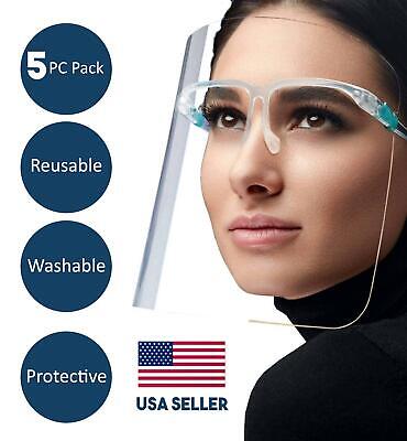 Safety Face Shield, Reusable Goggle Visor Transparent Anti-Fog Layer Cover 5 Pcs