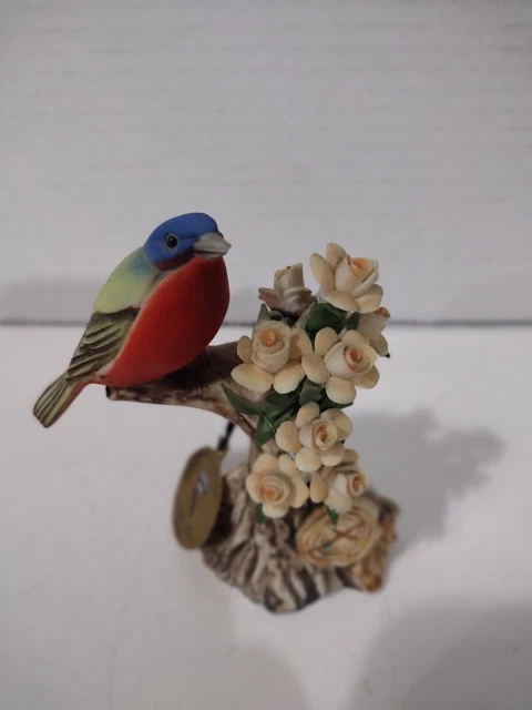 Capodimonte Italy Vintage Porcelain 4" Red Blue Bird Tree Flowers Great Conditio