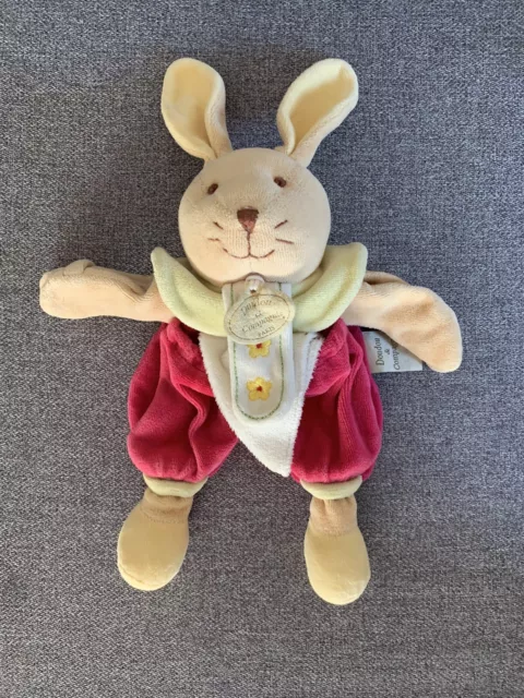 Doudou Peluche lapin marron rouge vert et blanc DOUDOU ET COMPAGNIES TBE