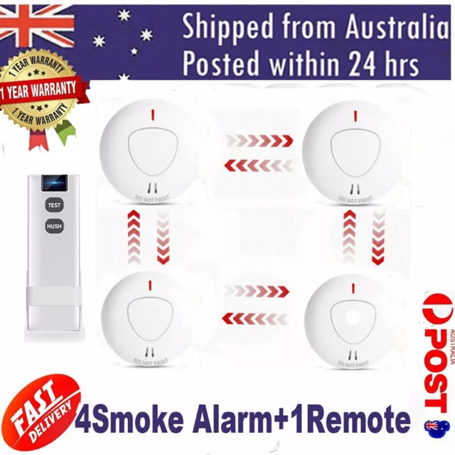 4 X Smoke Alarm Detector Wireless Interconnected Photoelectric 10 Years+ Remote