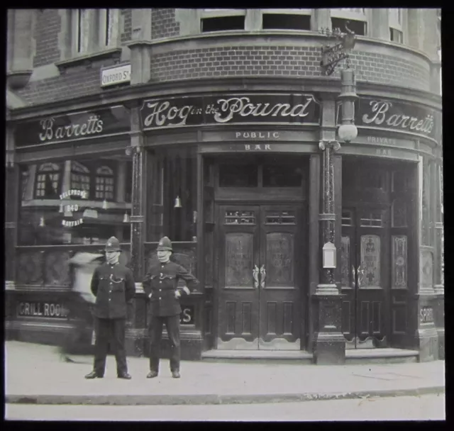 Glass Magic Lantern Slide THE HOG IN THE POUND PUB LONDON C1910 PHOTO POLICEMEN