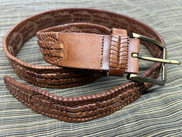 Tommy Bahama Brown Genuine Leather Bohemian Boho Braided Woven Classic Belt 36