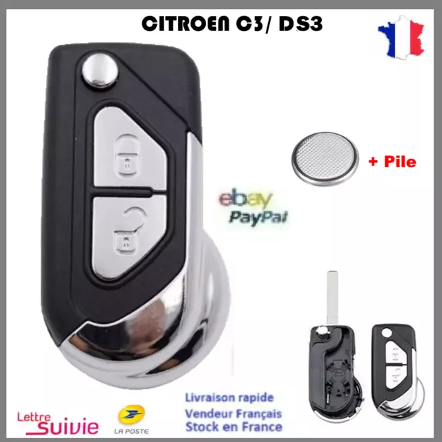 Coque  Clé PLIP CLEF Télécommande POUR CITROËN C3 DS3 CE0536 SANS RAINURE+ PILE