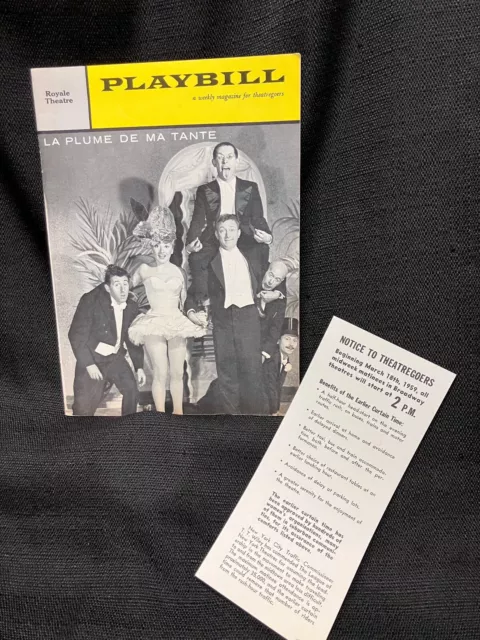 Vintage 1959 LA PLUME DE MA TANTE Playbill Broadway NY ROYALE Theatre Great Ads!