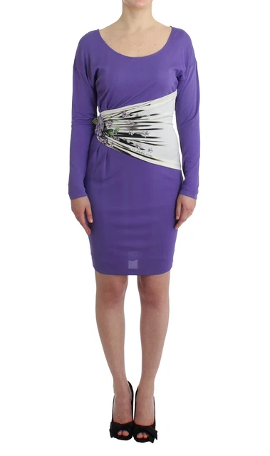 Robe Femme Just Cavalli Violette Sans Manches - Coupe A-Line Taille S (IT 40), 100% Rayon, Neuve