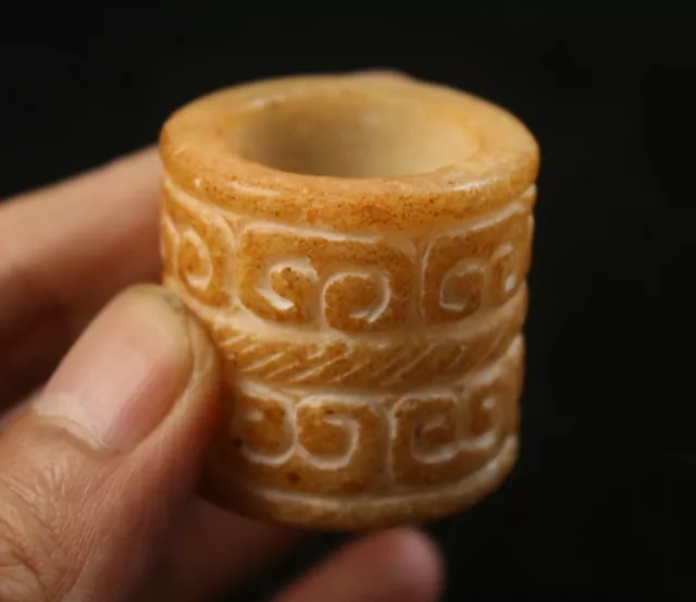 Chinese Hongshan Culture Amazing Vintage ring Old Nephrite Jade Hand-carved Ring