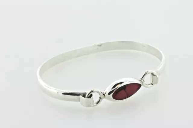Hecho En Mexico Sterling Silver Red Oval Howlite Turquoise Bangle Bracelet - 7"