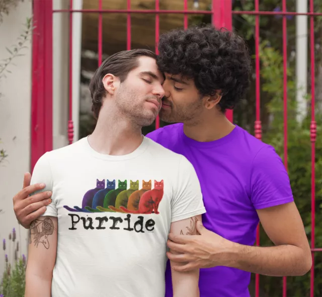 T-shirt DA UOMO BIOLOGICA PURRIDE GAY LGBT Divertente Gatto Estate Fashion Festival Pride
