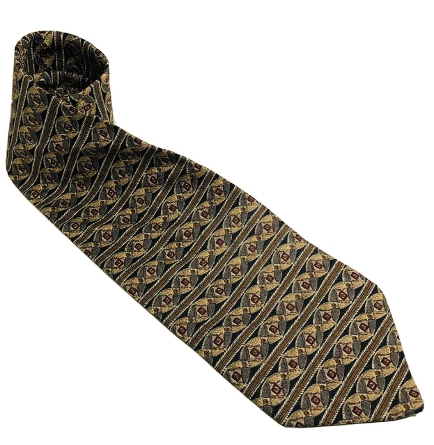HARVE BENARD Men’s Tie Pure Silk - Black, Tan, Burgundy, Gold Geometric ￼Design