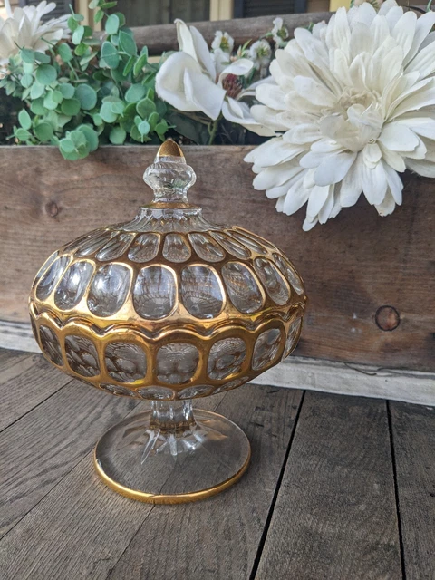Vintage Thumbprint Candy Dish w/ Gold Trim