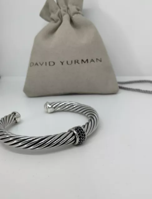 DAVID YURMAN STERLING Silver 7mm Cable Classic With Black Diamond ...