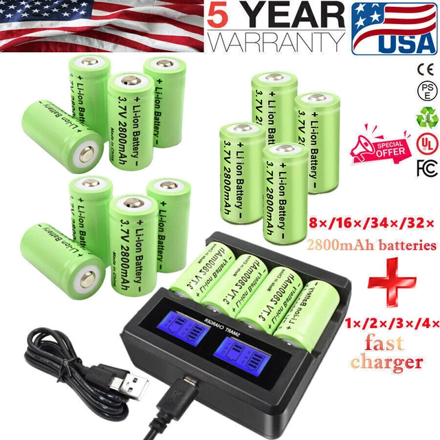 LOT 2800mAh 3.7V CR123A CR123R K123 Rechargeable Battery for Alro / LCD Charger