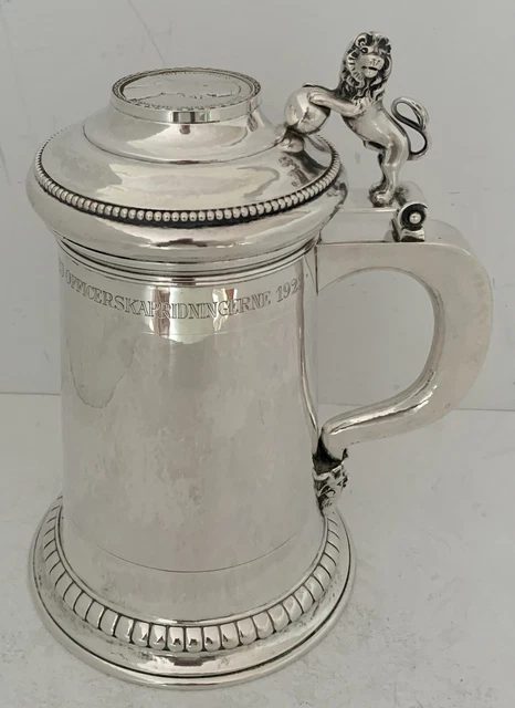 Danish 826 Silver Commemorative King Christian X Lidded Tankard Figural Lion