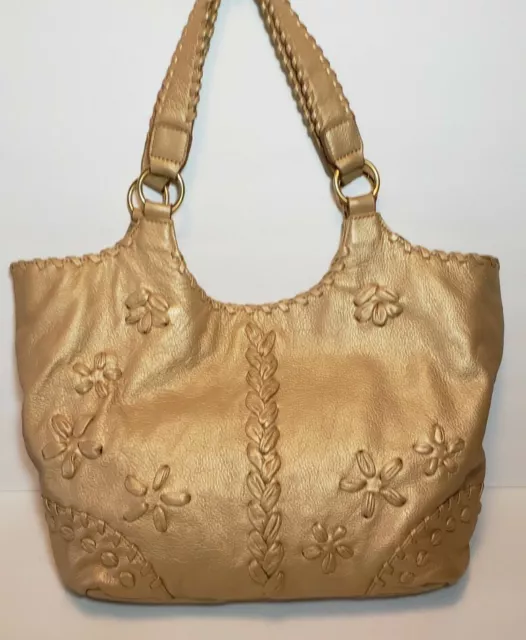 Isabella Fiore Pretty Petals Floral Handstiched Leather Organizer Hobo Tote $695