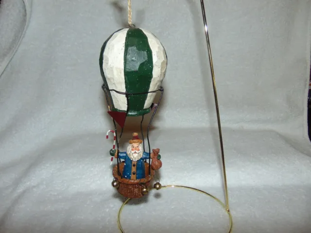 Hot Air Balloon Christmas Ornament Santa Claus In Basket Folk Art Resin Bells