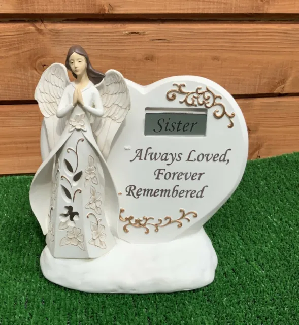 Praying Angel with Gold Flowers, & Verse LED Light SISTER memorial ornament