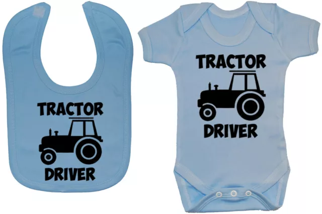 Tractor Driver Baby Grow/Romper & Feeding Bib 0-24m Boy Girl Gift Farmer