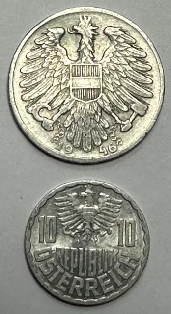 Austria Lot 2 Coins 1 shilling (1946) + 10 groschen (1955)