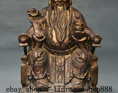 12 "Chine Rouge Cuivre Doré Feng Shui Mammon argent richesse dieu Yuanbao Statue 3