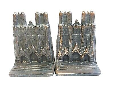 Vintage Pair Verona Cast Iron Bookends Cathedral Notre Dame Rheims