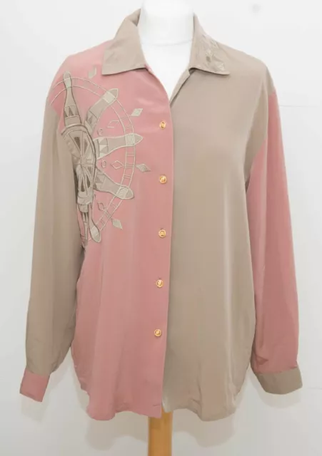 Applikation rosa beige Kragenhemd Bluse Größe L/XL Sehr guter Zustand