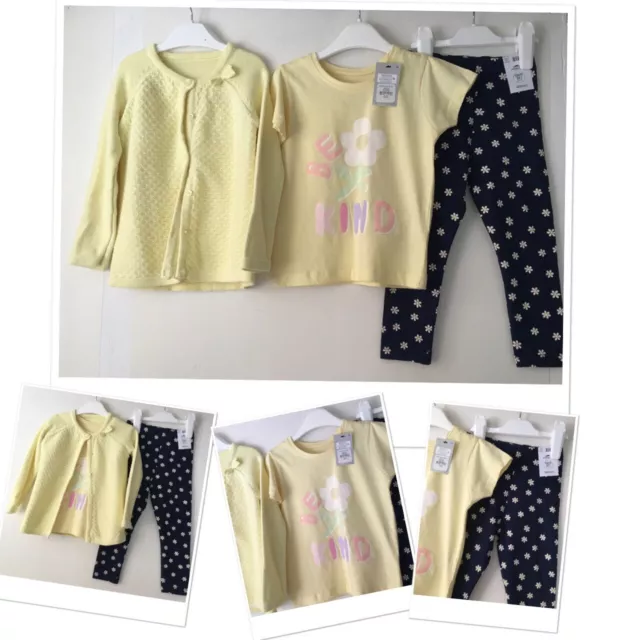 George girls new tags daisy Leggings & new prk top & exc u cardigan  2-3 Years