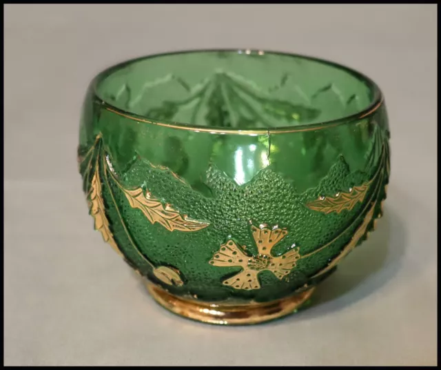 Delaware Emerald ( Gold Accent) - Open Sugar Bowl - 1800'S  U S Glass - Rare !!!