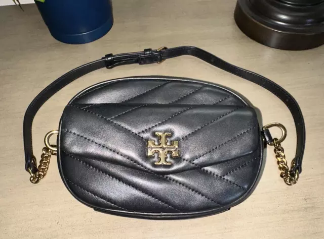 TORY BURCH Kira Chevron belt bag purse $378 Black lamb leather EUC