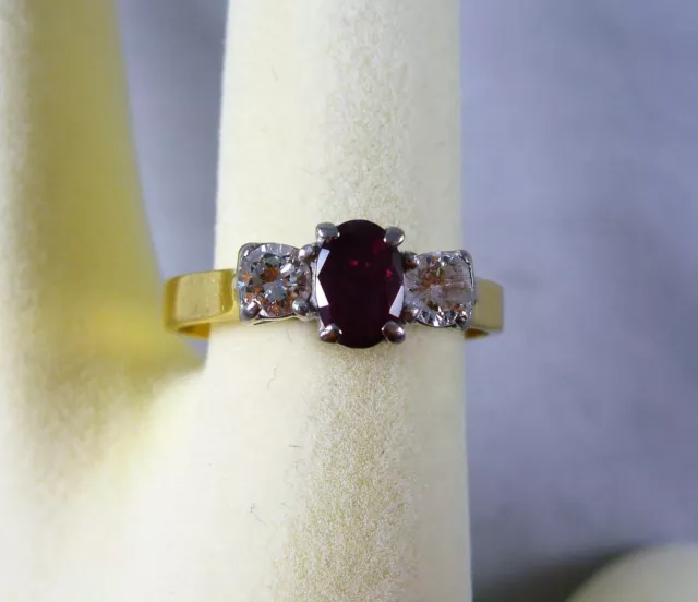 Fabulous Vintage Estate 18Ct K Yellow/White Gold Ruby & Diamond Ring C 1970'S