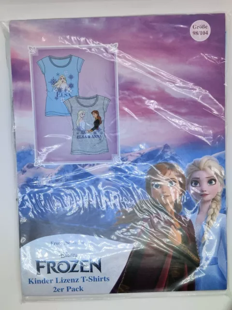 Eiskönigin Anna & Elsa Mädchen T-Shirt Hellblau/Grau 2er Pack 100% Baumwolle