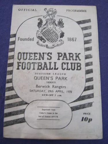 PROGRAM - Queens Park v Berwick - 29 April 1978