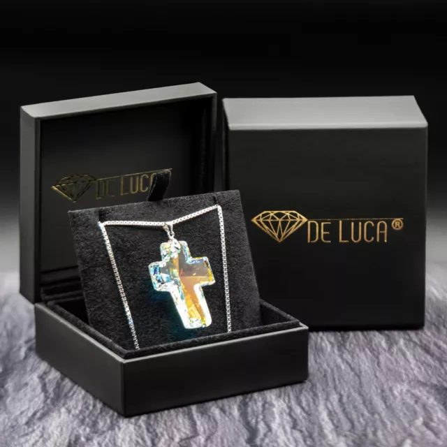 De Luca® 925 Silber Damen Kreuz Halskette verziert mit Kristall von Swarovski®