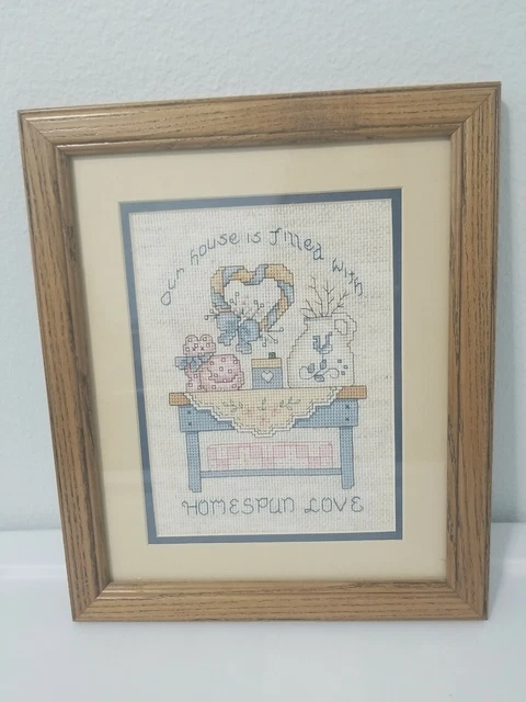 Punto de cruz enmarcado Nuestra casa está llena con decoración de granja de campo de amor en casa