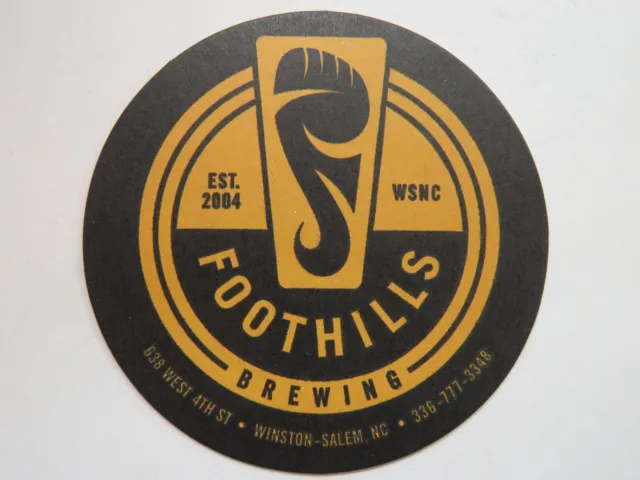 Beer Bar Coaster ~ FOOTHILLS Brewing Co ~ Winston-Salem, North Carolina Brewery