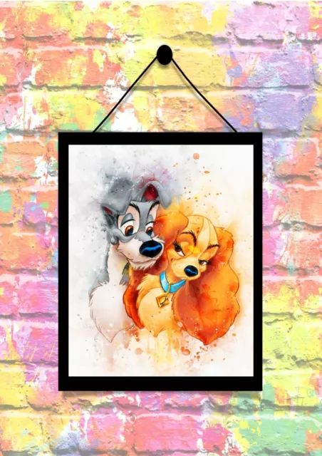 BUY 2 GET 1 FREE Disney Lady And The Tramp Watercolour Print Poster A4