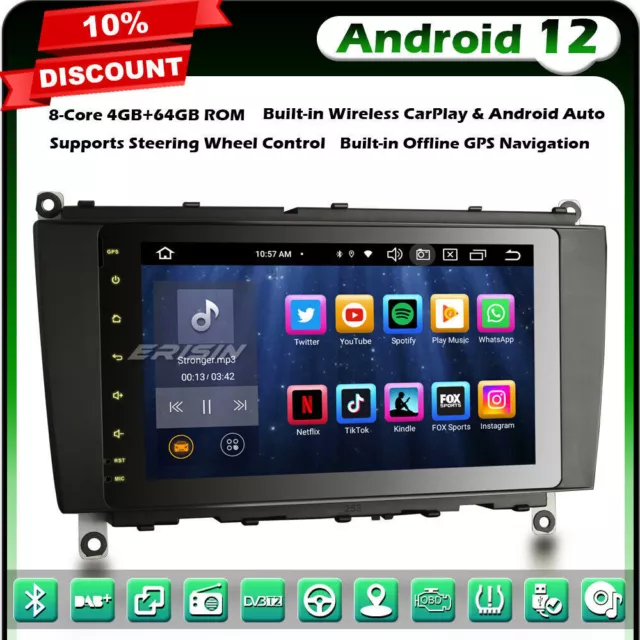 8-Core 64GO DAB+ Android 12 Autoradio GPS TNT Mercedes CLK-Class W209 C209 A209