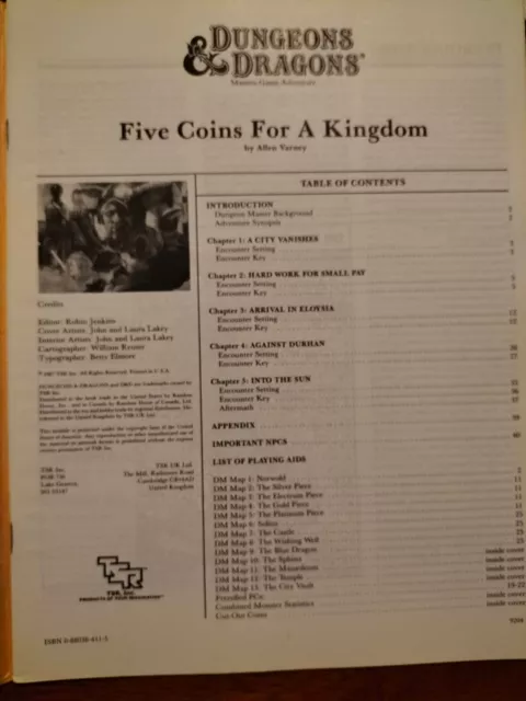 Dungeons & Dragons Mystara - Adventure Five Coins For A Kingdom - Tsr 9204 - M4 3