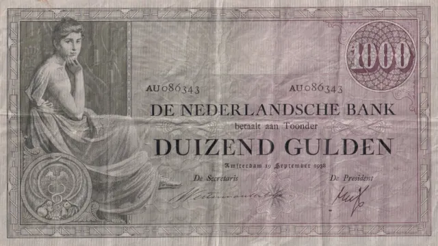 Netherlands 1000 Gulden 1938 VF