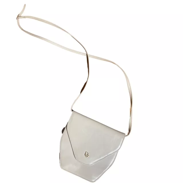 Christian Dior Womens Vintage Leather Crossbody Hand Bag Off-white
