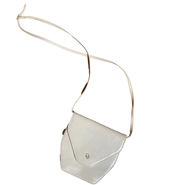 Christian Dior Womens Vintage Leather Crossbody Hand Bag Off-white