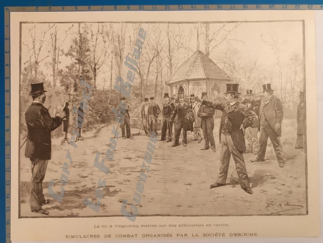SOCIETE D'ESCRIME TIR AU PISTOLET 25m 1894 gravure document