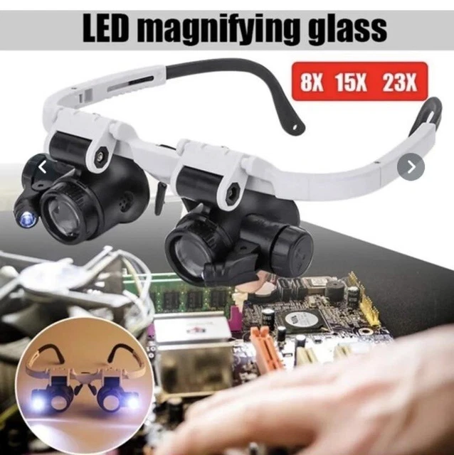 OCCHIALI DA LAVORO Con Lente D ingrandimento 2 Luci Led Per Riparazioni 23 X EUR 19 90 PicClick IT