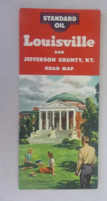 1952 Louisville  road map  KYSO gas Jefferson County pictorial University admin