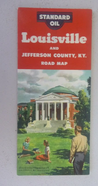 1952 Louisville  road map  KYSO gas Jefferson County pictorial University admin