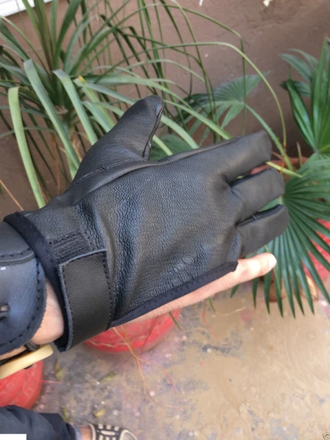 Gants De Tir à L'arc En Cuir Noir - Trois Doigts - Ambidextre - Homme/Femme - Neuf
