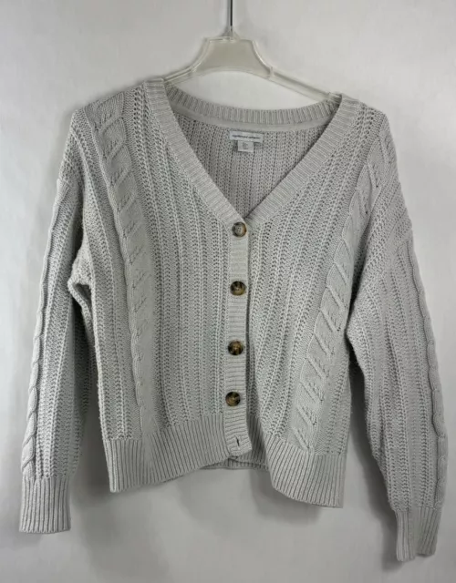 Cupcakes And Cashmere Women's Cropped Cable Cardigan Sweater Beige Womens Large