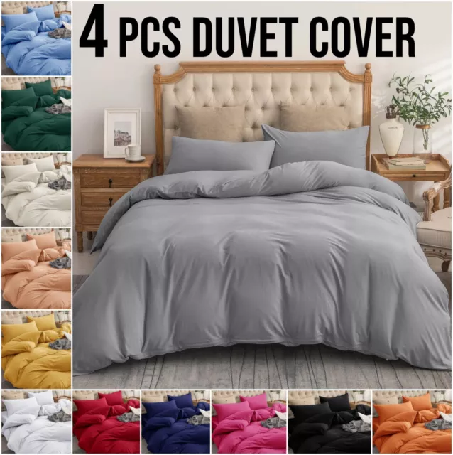 4 Piece Reversible Duvet Cover Quilt Covers With Fitted Sheet & pillowcases