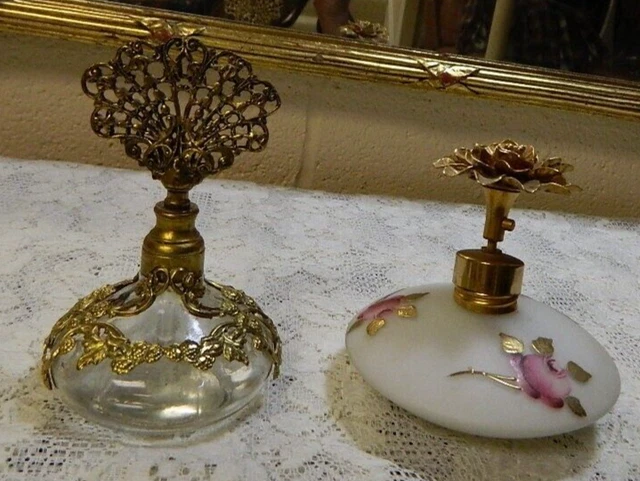 1920's Vintage French Ornate Ormolu? Filigree & German Enamel Perfume Bottles 1920's Vintage French Ornate Ormolu? Filigree & German Enamel Perfume Bottles