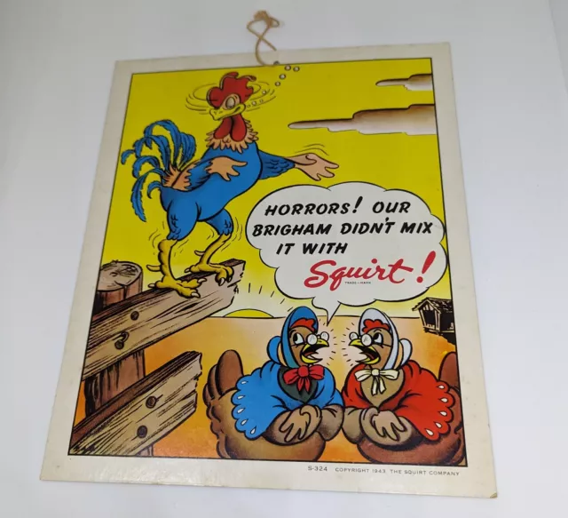 Vintage Squirt Soda Advertising Cardboard Sign 1943